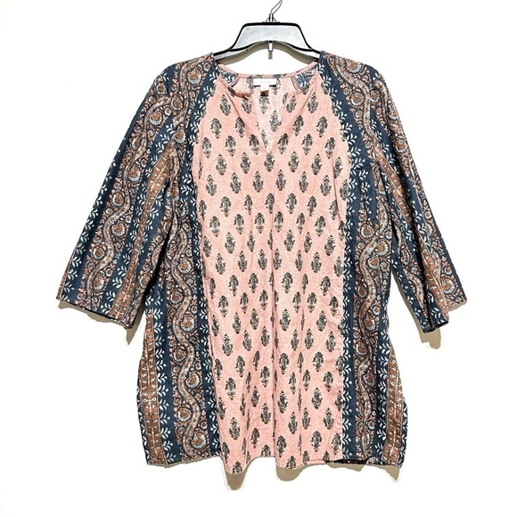 J. Jill Stamped Folkloric Stamped Cotton Linen Blend Tunic Size Petite Large - Picture 3 of 14